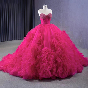 High-End Fuchsia Beading Pearl Sequins Cascading Ruffles Prom Dresses <b>Strapless</b> <b>Corset</b> Sleeveless Prom Formal Dresses Rsm231108 - Product Image 3