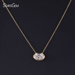 Collar con Colgante de Diamante Cultivado en Laboratorio, Corte Oval, con Bisel Oriental-Oeste, en Oro Sólido de 10K, Personalizado por Starsgem - Product Image 1
