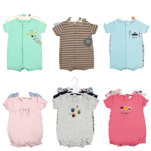 Vente chaude vêtements pour enfants européens américains pour la vente en gros costume rampant en coton à manches courtes pour bébé garçons filles barboteuse - Product Image 6