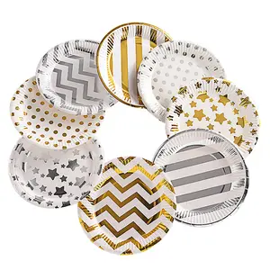 Cake Paper Plate Party Set 7-inch Plate Disposable Hot Stamping Five-pointed Star Hot Stamping Dot Wave Birthday Opp Bag SD D014
