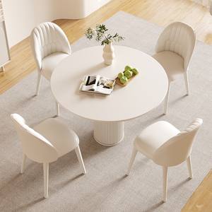Ensemble <span class=keywords><strong>de</strong></span> table à manger ronde en acier inoxydable style crème, <span class=keywords><strong>4</strong></span> chaises, <span class=keywords><strong>design</strong></span> moderne colonne romaine, petite taille pour usage domestique - Product Image 2