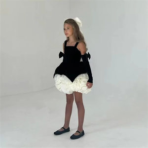 Abito da Principessa <span class=keywords><strong>Nero</strong></span> Retrò all'Uncinetto con Bretelle per <span class=keywords><strong>Bambina</strong></span>, Elegante Abito Formale da Designer per Compleanno e Sfilata - Product Image 1