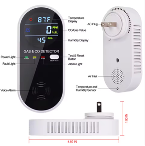 Plug in <strong>Carbon</strong> <strong>Monoxide</strong> and <strong>Natural</strong> <strong>Gas</strong> Alarm, Temp Humidity Monitor, CO &amp; Propane, <strong>Natural</strong>, &amp; Explosive <strong>Gas</strong> <strong>Detector</strong> for Home - Product Image 1