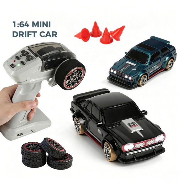 2.4Ghz 1:64 Scale Alloy Metal Full Proportional Simulated Magnetic Charging 4WD Mini RC Drift Car Toy with Gyro and Lights