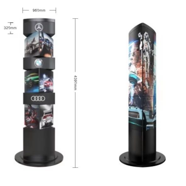 P1.86/P1.9/P2.0 Rectangular Mechanical Dynamic Rotating Three-Sided LED Screen Transformer Customizable 3-Layer Mall Advertising