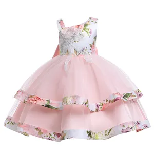 In Stock Apparel Girls Ruffle Design Child Princess Wear Frock Party Dress For Kids Flower Girl L5295