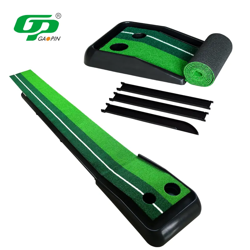 Custom Logo Plastic Golf Putting Groene Mat Met Auto Bal Retoursysteem 2 Holes Golf Putting Oefentrainer