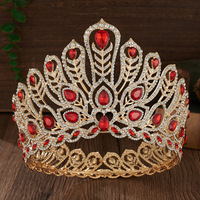 Reine Royale Vintage Baroque Pageant Couronne Pleine Ronde Rouge Vert Cristal Strass Alliage Reine Couronne pour Mariage