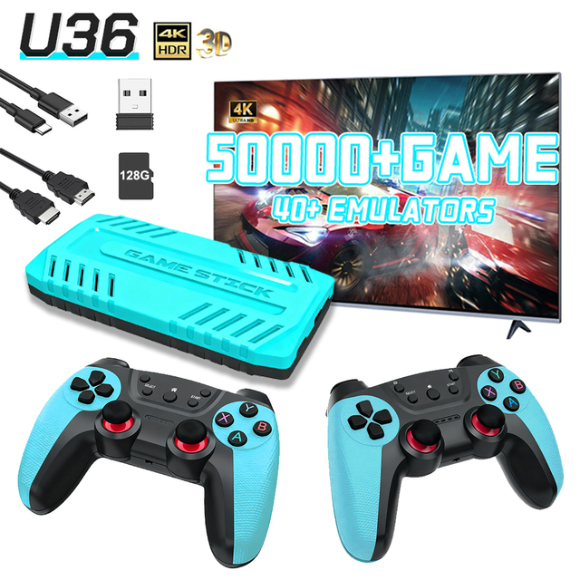 QBUY Latest U36 Retro Home TV Game Console HD 2.4GHz Wireless 128GB TF Card Expansion Built-In 40000-50000 Games Controller EU