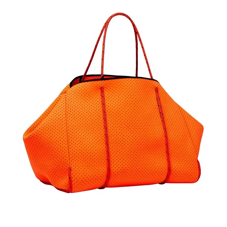 Fashion Designer Orange Neoprene Travel Handbags For Women Perforated Ladies Handbags