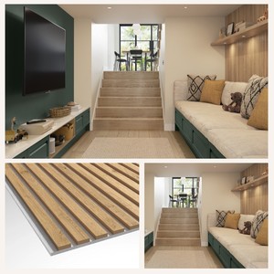 Moeden decor Oak akupanels tablero absorbente <span class=keywords><strong>de</strong></span> techo insonorizado gimnasio chapa <span class=keywords><strong>de</strong></span> <span class=keywords><strong>madera</strong></span> <span class=keywords><strong>de</strong></span> nogal listón negro MDF pared blanco paneles acústicos - Product Image 3