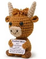 Figurine de veau Highland en tricot de coton fait main, cheveux bouclés, mini-crochet, ornement de dessin animé positif, petit cadeau commémoratif