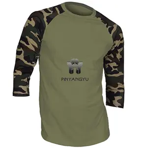 Men's Athletic Gym Compression T-Shirt Quick Dry Custom Logo Mens Raglan 3/4 Sleeves T Shirts camo block Baseball Jersey