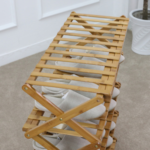 Étagère à chaussures et support de rangement moderne, simple, 100% bambou naturel, pliable, extensible et empilable, pour entrée et salon - Product Image 4