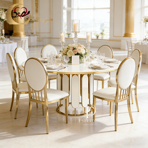 Mesa de Comedor Redonda Moderna de Acero Inoxidable Dorado para Bodas y Eventos, para 6 Personas - Product Image 2