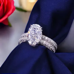 Tianyu Set cincin pernikahan tunangan, disesuaikan CVD mewah 3 ct 10K 14K 18K untuk wanita, buatan Lab berlian lapis Oval bersertifikat