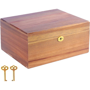 Acacia Wood Keepsake <b>Box</b> Rectangle Hinged Lid Key <b>Lock</b> Jewelry Storage <b>Box</b> - Product Image 2
