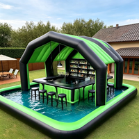 Plateforme flottante gonflable commerciale avec bar et canapé, avec auvent, pour piscine, bar aquatique, idéale pour les centres de villégiature, les fêtes en jardin, les adultes, l'extérieur et l'été