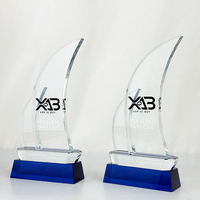 Trophée en verre cristal optique en forme de bateau Yacht bleu MH-MJ0463