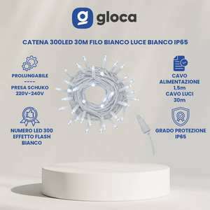 Guirlande lumineuse Gloca 300Led, fil blanc de 30M, flash blanc, lumière blanche Ip65 - Product Image 2