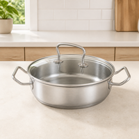 Marmite de cuisson en acier inoxydable 304 à double poignée 1,89 L avec couvercle en verre trempé, base à chaleur uniforme, pour mijoter et braiser, service de table, OEM
