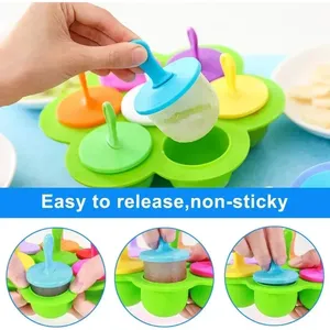 Moule à glaces coloré et écologique à 7 cavités en silicone, pour crème glacée et smoothies aux fruits DIY, avec poignées, qualité alimentaire, pour le plaisir en famille - Product Image 4