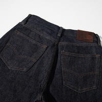 Denim épais liseré de haute qualité 25 oz fermeture à glissière bleu foncé jambe droite Cargo Jeans pantalon pour hommes