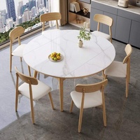 Table à manger de luxe d'inspiration italienne, effet pierre, style moderne minimaliste nordique, bois massif extensible, carrée à ronde