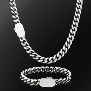 Conjunto de Collar y Pulsera de Cadena Cubana de Acero Inoxidable, Cierre Ovalado de 8 mm, Estilo Hip Hop, Joyería de Moda - Product Image 1