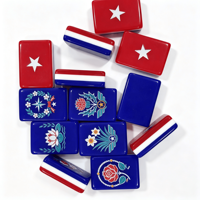 Jeu de tuiles de mahjong en acrylique bleu de luxe moderne, thème chien, Joker, océan, boussole, vents, fleurs, tuiles colorées numérotées pour le jeu à domicile