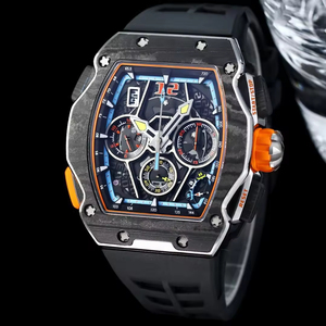 65-01 Mechanical <b>Watch</b> Luxury Split-Second Chronograph Carbon Fiber Case <b>Rubber</b> Strap New Pointer Vibrant Racing Orange Men's - Product Image 2