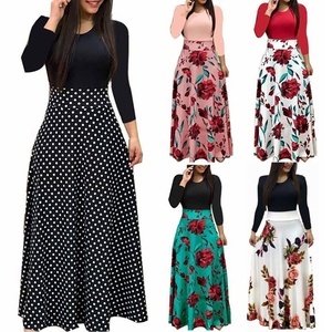 Vestidos Largos Maxi de Manga Larga con Estampado Floral y Rayas Bohemias para Mujer, Ropa Casual para Mujer Negra, Marca Jf Apparel - Product Image 1