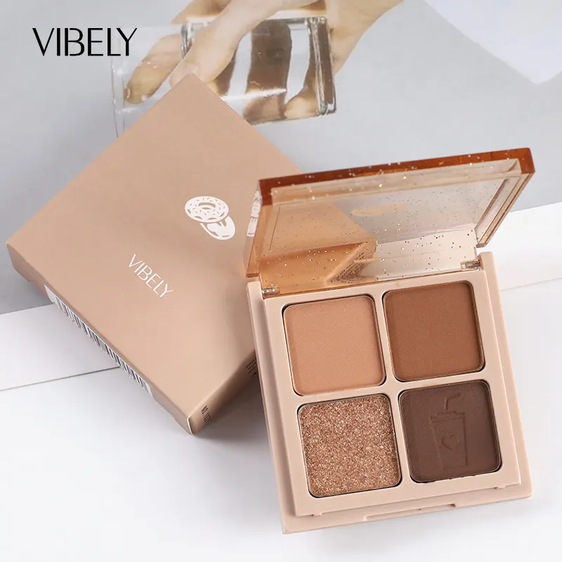 Cheap Organic Vegan Highlighter Shimmer Four Square Grid Eyeshadow Palette Lasting Glitter Nude Makeup Eye Shadow Pan