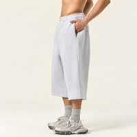 Pantalon de survêtement Capri large en molleton mélangé de coton pour homme, coupe droite, style streetwear, faible MOQ, en gros, stock prêt, pas cher