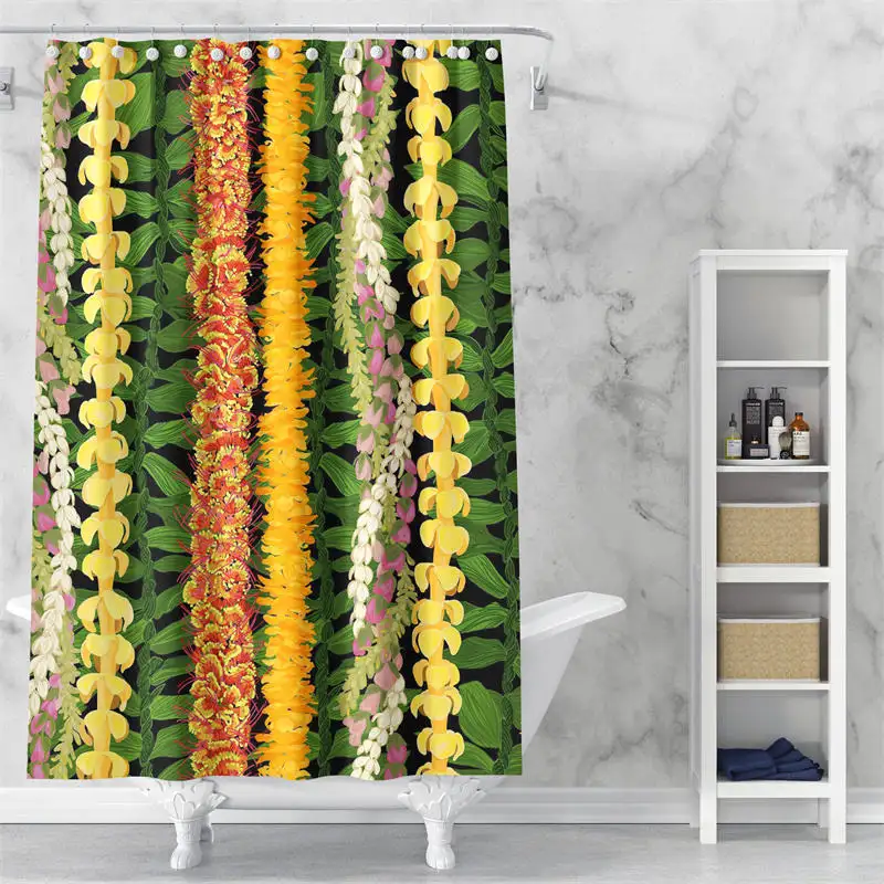 Manufacture of Puakenikeni Flowers Shower Curtain, Ready To Ship Bath Curtain With Hooks/