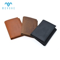 Dompet Mini Lipat Tiga Kulit Asli Crazy Horse Vintage Berkualitas Tinggi, Tempat Kartu ID Pendek, Anti RFID, Ukuran Besar