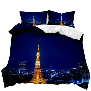 Famous building 3D city night view bedding Duvet Set