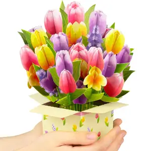 Pop Up Tulip Flower Bouquet Get Well Soon Cards 3D Pop Up Birthday Thinking of You Greeting Card