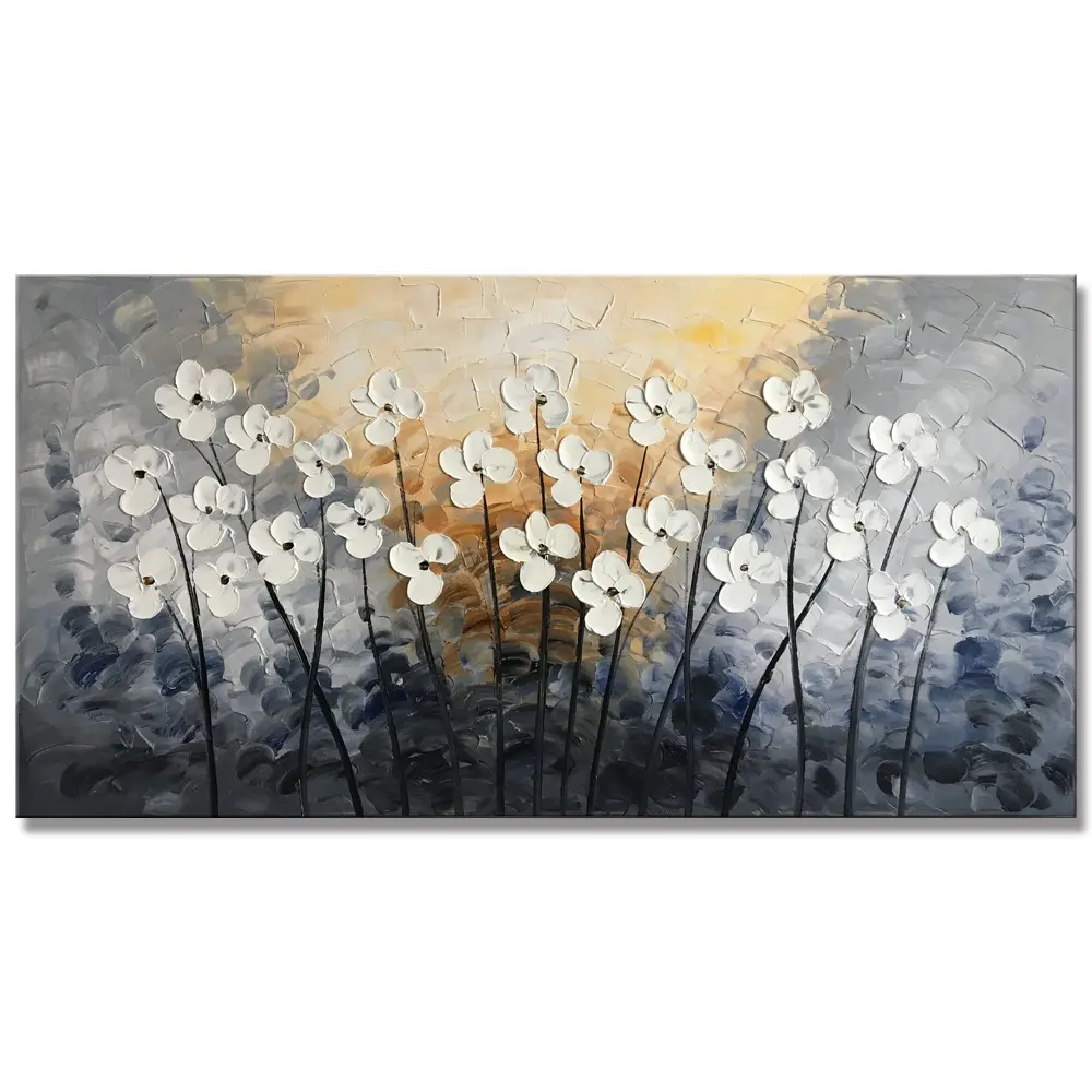 Wholesale Floral Canvas Wall Art with Plate Knife Painted Textured Modern Flower Oil Painting Pictures for Living Room Decor