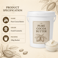 Beurre de cacao pur non raffiné de qualité cosmétique, 100% naturel, beurre de cacao brut en vrac, seau de 25 kg pour les soins de la peau, la fabrication de savon, vente en gros