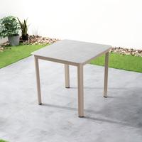 Table de repas d'extérieur carrée 80*80 Foshan VANGARDEN, plateau en panneau de particules moderne, cadre en aluminium, résistante aux intempéries, garantie 2 ans
