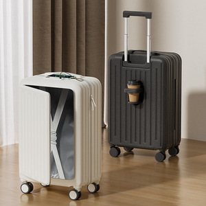 Front-opening Luggage 20-inch Carry-on 24-inch Side-opening <b>Trolley</b> <b>Suitcase</b> With Cup Holder Durable Travel Bag - Product Image 1