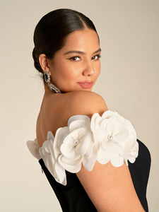 Robe de soirée élégante pour femmes grandes tailles, épaules dénudées, manches courtes en forme de pétales, dos nu, taille cintrée, robe moulante <span class=keywords><strong>mi</strong></span>-longue avec fente latérale - Product Image 6