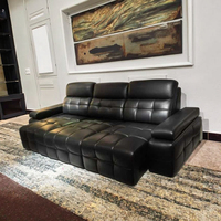 Sofá Cama Eléctrico Extensible Negro Moderno para el Hogar Inteligente, Conjunto de Sofás de Cuero con Respaldo Alto, Asiento Profundo y Función Retráctil