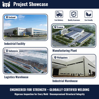 Complexe d'hangars aéronautiques Green Light avec plusieurs baies répétées, portes coulissantes, entrée latérale et accès par aile ouverte pavée
