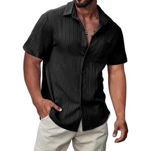 Chemise à manches courtes boutonnée pour homme FOXA, en lin et coton, décontractée, été, plage, respirante, tissu popeline - Product Image 1