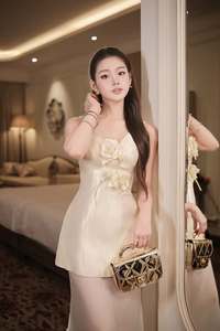 Robe longue élégante en mousseline de soie à col en V et peplum pour femme, avec appliques florales 3D, idéale pour les soirées et les fêtes formelles, vente en gros, OEM - Product Image 2