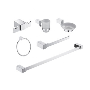 Juego de accesorios de baño de hotel de 6 piezas OEM/ODM estantes de vidrio de acero inoxidable soporte para toallero de baño - Product Image 1