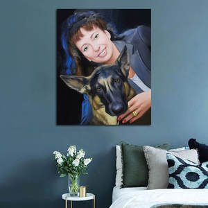 Pintura al Óleo Original Moderna Pintada a Mano sobre Lienzo, Arte de Pared Personalizado para Mujer y Perro, Tamaño Personalizado con Marco de Madera - Product Image 3