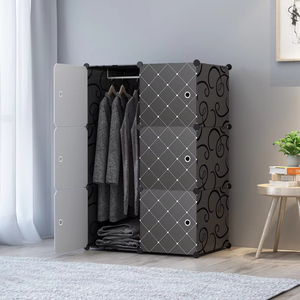 Lemari Pakaian DIY Murah Diskon Bahan PP Motif Kayu Panel Kubus Dengan 6 Pintu - Product Image 3